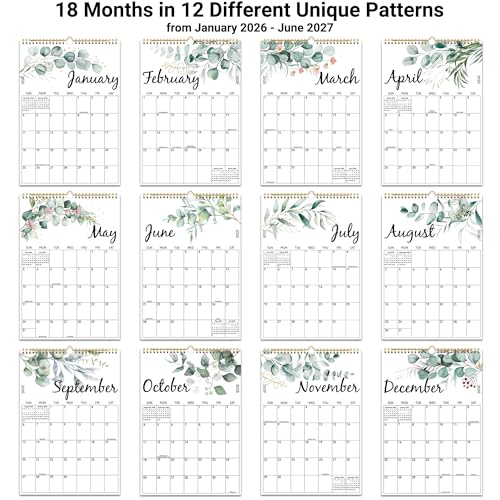 PIOOJK 2026 Wall Calendar, 18 Months Calendar from January 2026 - June 2027, Aesthetic Greenery Large Hanging Calendar with Thick Paper, Perfect for Office Home Monthly Organizing & Planning, 10"×14.5" - Image 3