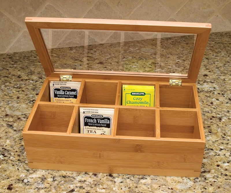 Lipper International Bamboo Wood Tea Box with Clear Acrylic Lid - 8-Section Storage Organizer - Image 4