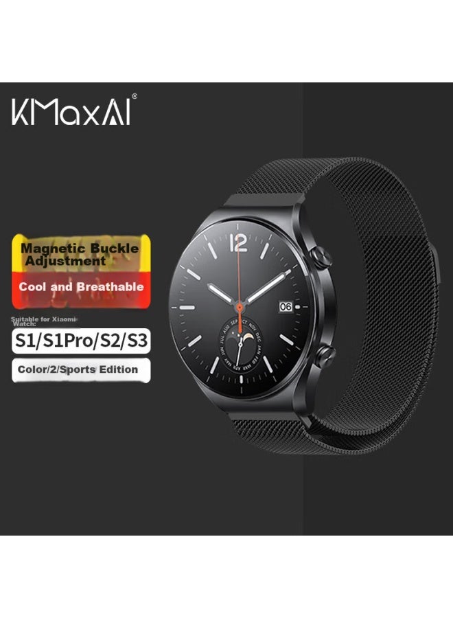 Kmaxai متوافق مع Xiaomi Watch S4/3/2/1، سوار ميلانيزي معدني، لون الإصدار الرياضي/Pro الرياضي، ساعة معصم من الفولاذ المقاوم للصدأ المنسوج، سلسلة ساعة مغناطيسية، أسود - Image 1
