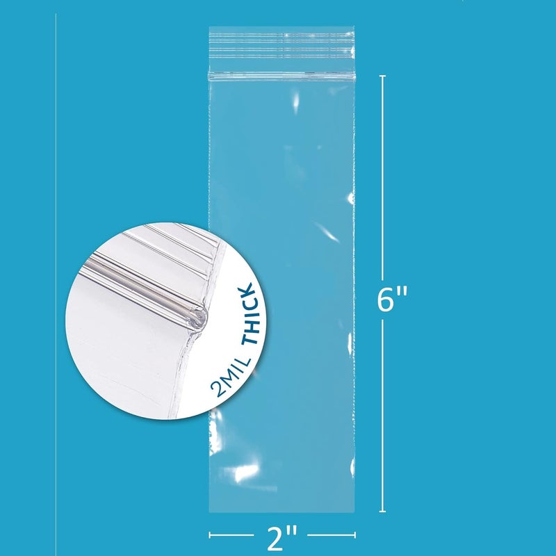GPI POLY GPI 2" x 6" Zip Bags, 1000 Count, 2 Mil Clear Plastic Reclosable Zipper Baggies - Image 2