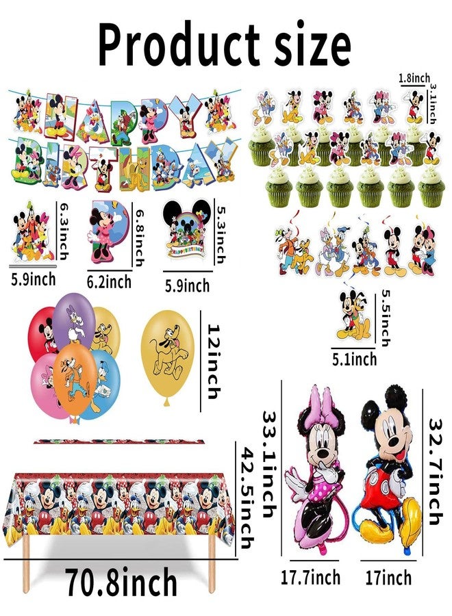 EBWHOLE Cartoon Party Supplies, Cute Mouse Birthday Party Decorations Include Happy Birthday Banner, Balloons, Hanging Swirls, Stickers, Cake Toppers, Tablecloth - Image 3