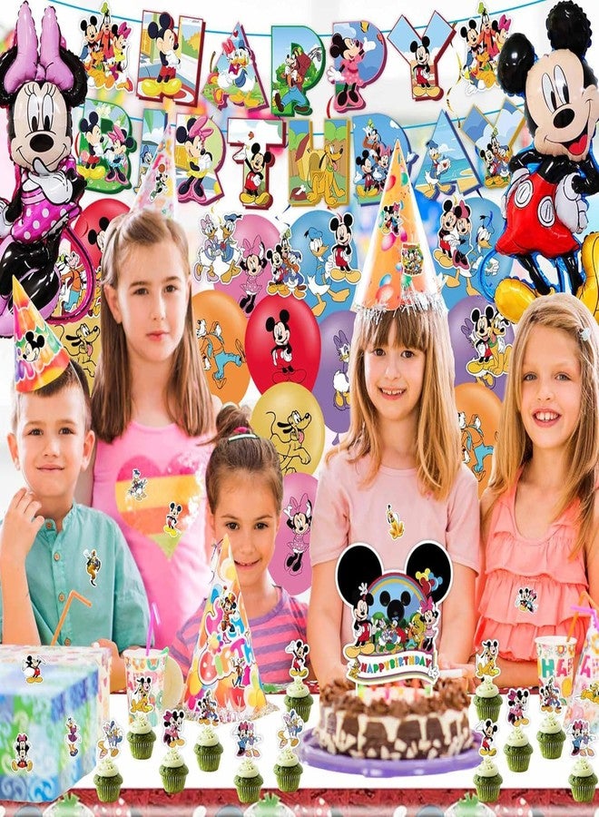 EBWHOLE Cartoon Party Supplies, Cute Mouse Birthday Party Decorations Include Happy Birthday Banner, Balloons, Hanging Swirls, Stickers, Cake Toppers, Tablecloth - Image 2