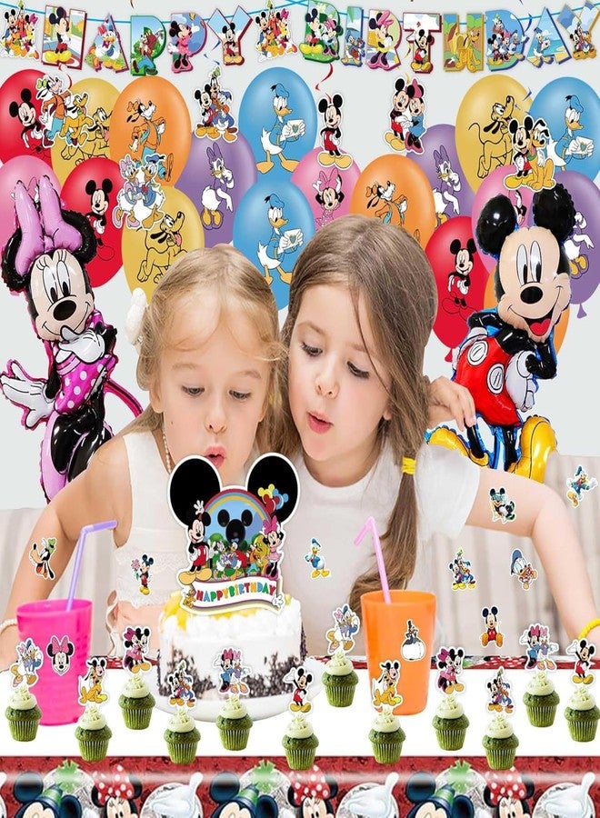 EBWHOLE Cartoon Party Supplies, Cute Mouse Birthday Party Decorations Include Happy Birthday Banner, Balloons, Hanging Swirls, Stickers, Cake Toppers, Tablecloth - Image 5