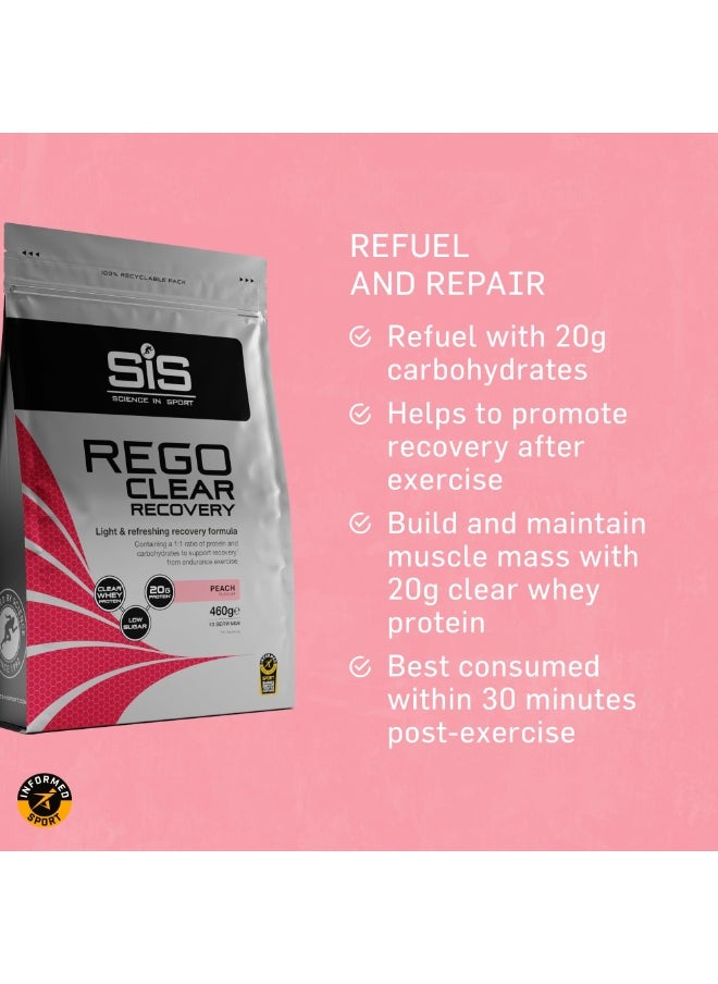 SIS REGO CLEAR Recovery, LIGHT AND REFRESHING RECOVERY FORMULA, CONTAINING A 1:1 RATIO OF PROTEIN AND CARBOHYDRATES TO SUPPORT RECOVERY FROM ENDURANCE EXCERCISE, PEACH FLAVOUR, 460G 10 SERVINGS  - Image 3