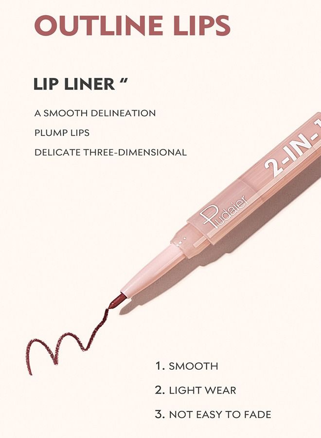 بوداير 2 في 1 أحمر شفاه غير لامع وكاشف شفاه ثنائي، تتميز أداة المكياج بأحمر شفاه ملتف وبطانة شفاه لارتداء طويل، تجعل شفتيك أكثر سلاسة وتجعل الشفاه طبيعية (01) - Image 3