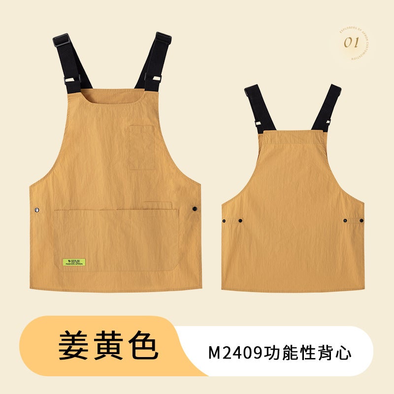 Yellow waterproof canvas apron custom logo printing catering special milk tea shop snack house supermarket work clothes women [vest vest] ls-m2409 turmeric