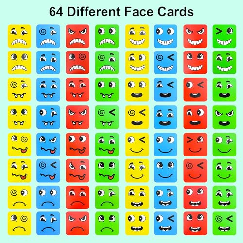 VGRASSP 16 Pcs Face Changing Wooden Blocks Puzzle Toy for Kids with 64 Funny Face Cards - Creative Puzzle with Mix-and-Match Expressions - Educational Brain Teaser - Multicolor - Image 5