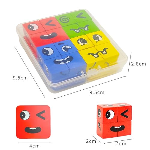 VGRASSP 16 Pcs Face Changing Wooden Blocks Puzzle Toy for Kids with 64 Funny Face Cards - Creative Puzzle with Mix-and-Match Expressions - Educational Brain Teaser - Multicolor - Image 3