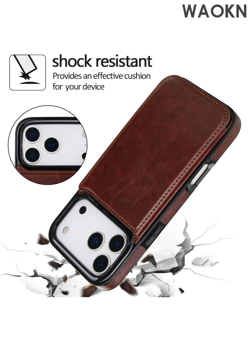 دبليو أيه أو كي أن Suitable for iPhone 17 ProMax phone case, Crazy Horse pattern double buckle phone leather case, card insertion sticker phone protective case, double magnetic buckle and durable shockproof wristband cover phone protective case. - Image 2