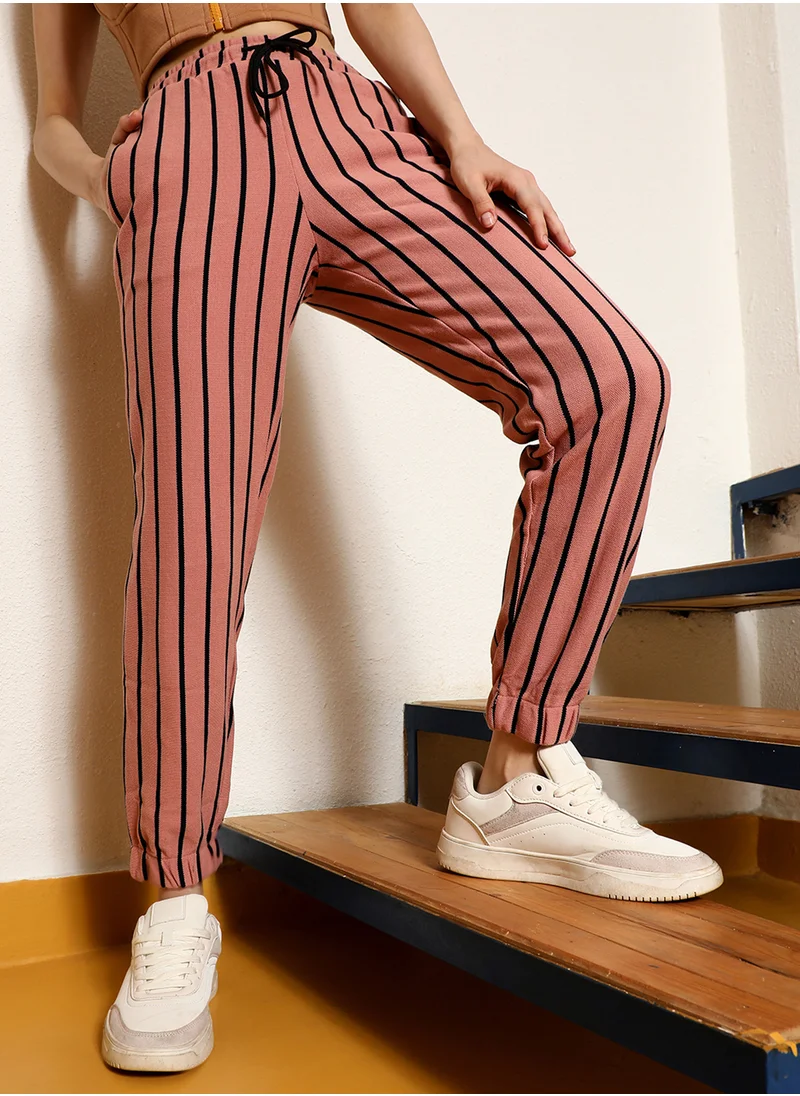 PINACOLADA Women's Nude Pink Striped Trackpants