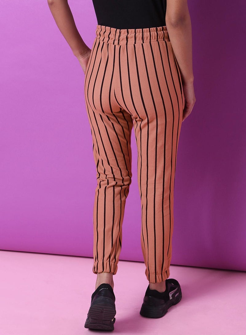 PINACOLADA Women's Nude Pink Striped Trackpants  - Image 5