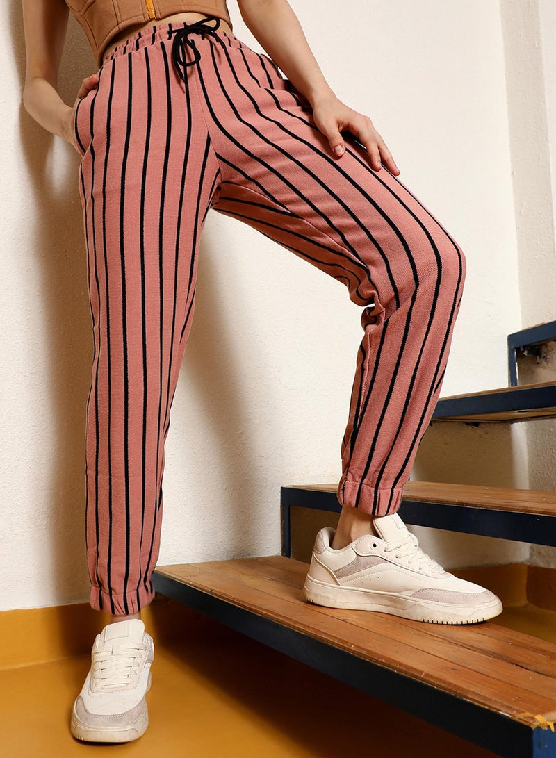 PINACOLADA Women's Nude Pink Striped Trackpants  - Image 1