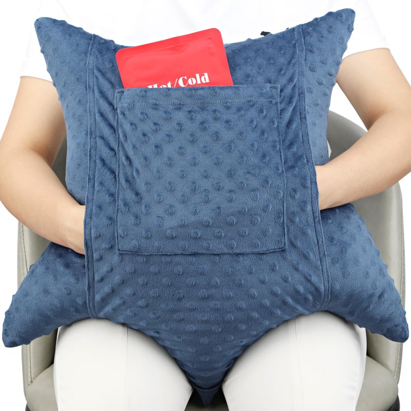 D. Cozy Star Shaped Hysterectomy Pillow with 2 Pockets for Abdominal Surgery Hysterectomy Recovery Must Haves Products Gifts Tummy Pillow with Hands Placement Pouch Minky Dot Denim Blue - Image 1
