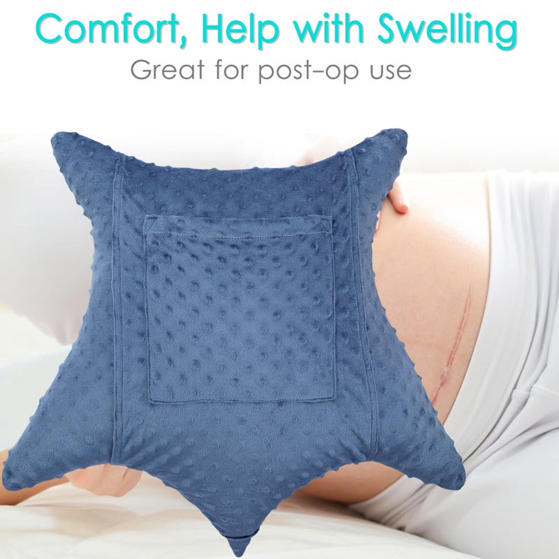 D. Cozy Star Shaped Hysterectomy Pillow with 2 Pockets for Abdominal Surgery Hysterectomy Recovery Must Haves Products Gifts Tummy Pillow with Hands Placement Pouch Minky Dot Denim Blue - Image 4