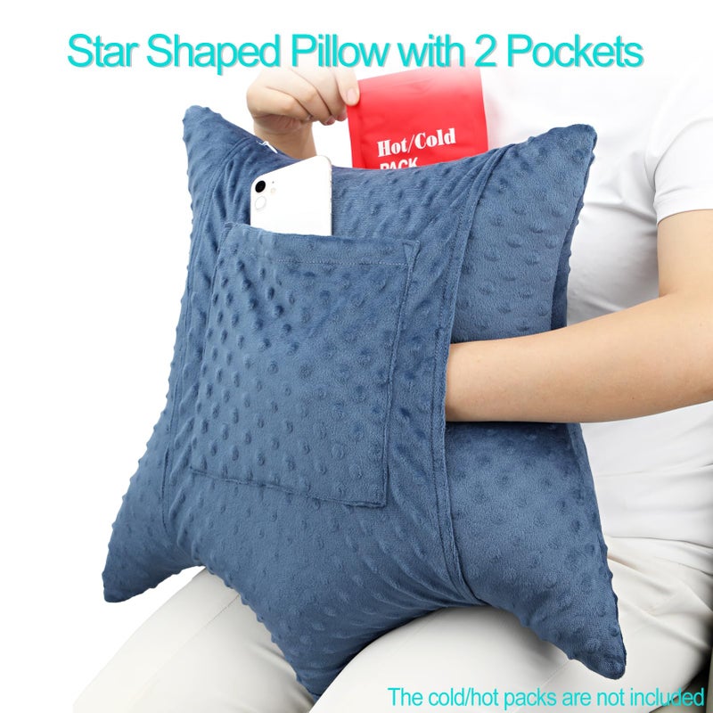 D. Cozy Star Shaped Hysterectomy Pillow with 2 Pockets for Abdominal Surgery Hysterectomy Recovery Must Haves Products Gifts Tummy Pillow with Hands Placement Pouch Minky Dot Denim Blue - Image 3