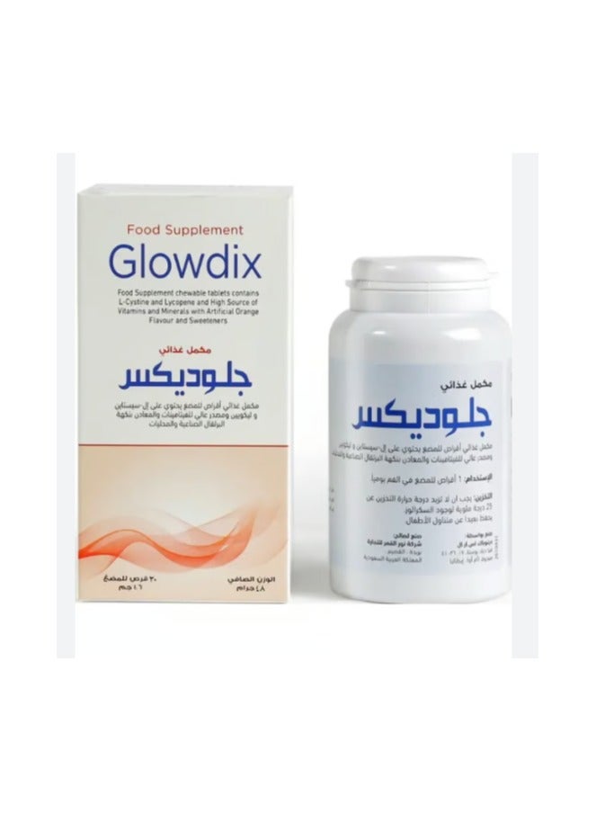 Glow Glodex, to support healthy skin and hair, strengthens nails and protects them from breakage - 30 chewable tablets, orange flavor