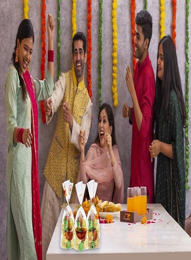 Hying 120 Pieces Diwali Cellophane Bags with Twist Ties, Deepavali Candle Cello Treat Bags Indian Holiday Candle Bag Festival of Lights Treat Bags for Cookie Candy Goodies Wrapping Supplies - Image 5