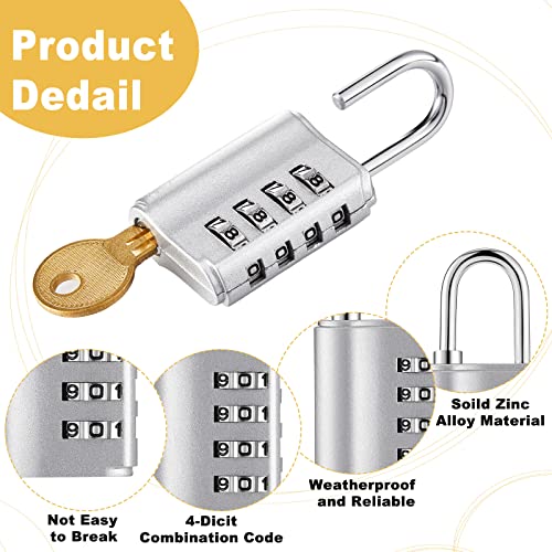 Kenning 10 Pcs Combination Padlock 4 Digit Combination Lock with Keys Locker Resetable Security Outdoor Waterproof Gate Lock for School Sports Gym Locker Employee Fence Case (Silver and Black) - Image 4