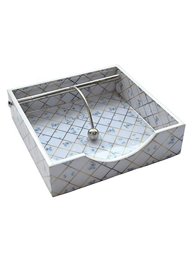 Tranquil Square Modern White Marble and Gold Design Napkin Holder Tissue Paper Rack for Kitchen Dining - Image 2