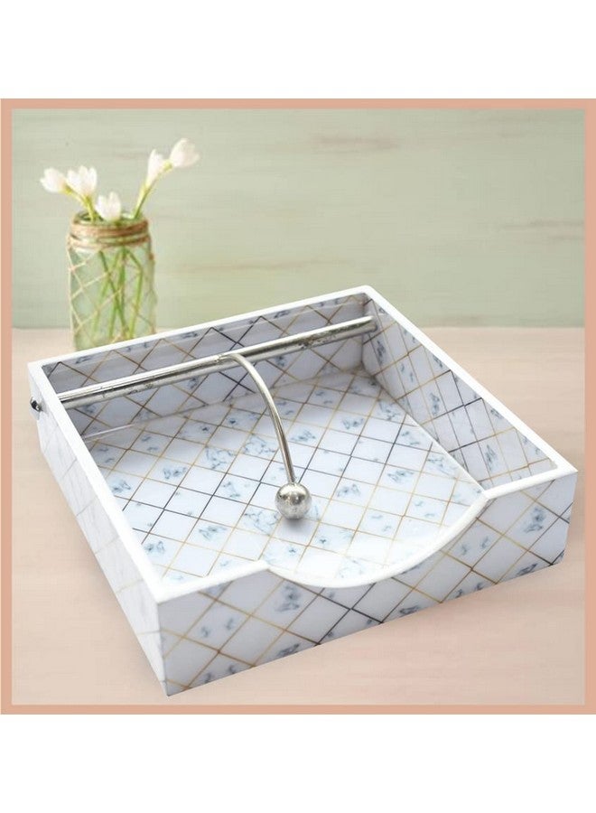 Tranquil Square Modern White Marble and Gold Design Napkin Holder Tissue Paper Rack for Kitchen Dining - Image 1