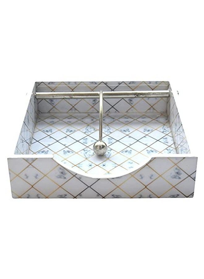 Tranquil Square Modern White Marble and Gold Design Napkin Holder Tissue Paper Rack for Kitchen Dining - Image 4