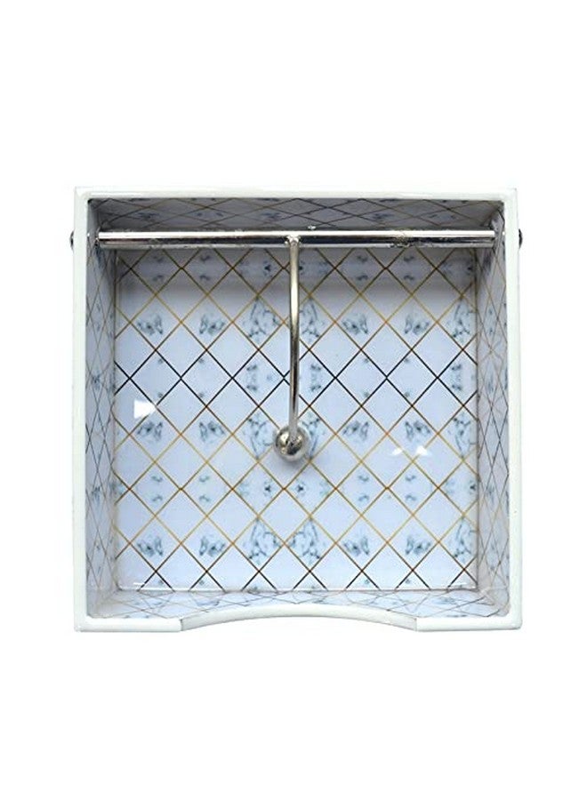 Tranquil Square Modern White Marble and Gold Design Napkin Holder Tissue Paper Rack for Kitchen Dining - Image 3