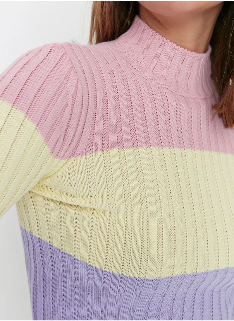 trendyol High Neck Colorblock Crop Sweater