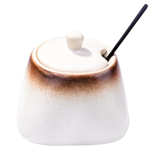 BOSILI BOSILI Japanese White Sugar Bowl with Lid and Spoon Ceramic Sugar Bowls with Stainless Steel Spoon for Sugar Pepper  - Image 2