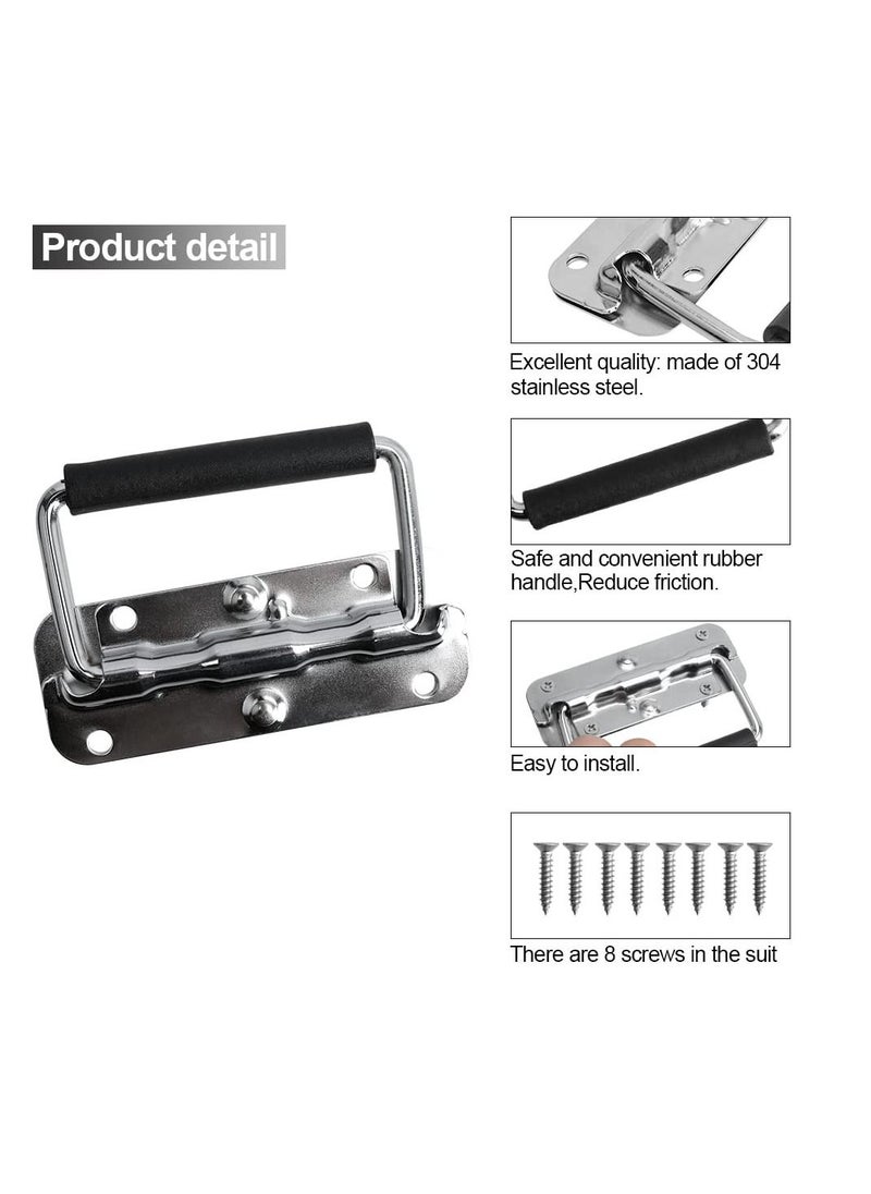KASTWAVE - 2pcs Stainless Spring Folding Handle, with Rubber Grip Metal Lifting Box Handle Heavy Duty, Tool Box Handles, Chest Ring Pull Handle, Stainless Stee, for Toolbox Replacement, Storage Boxes - Image 1