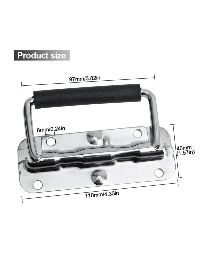 KASTWAVE - 2pcs Stainless Spring Folding Handle, with Rubber Grip Metal Lifting Box Handle Heavy Duty, Tool Box Handles, Chest Ring Pull Handle, Stainless Stee, for Toolbox Replacement, Storage Boxes - Image 1