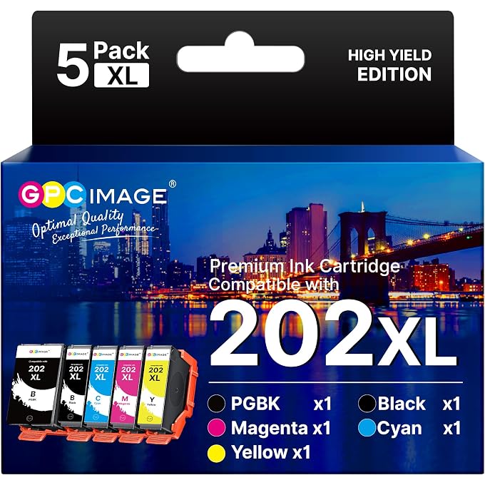 خراطيش الحبر المتوافقة مع GPC Image 202XL ل 202XL 202 XL ل XP-6100 XP-6000 XP-6005 XP-6105 XP-6001 (1 أسود، 1 سماوي، 1 ماجنتا، 1 أصفر، 1 أسود فوتوغرافي، 5 عبوات)