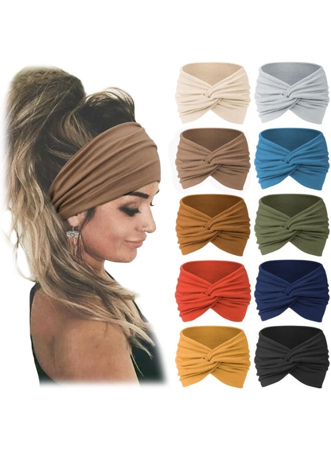 Bukela 10 PCS Women Headbands African Wide Hair Wrap Extra Turban Head Bands for Lady Large Sport Workout Stretch Non-slip Big Hair Bands - Image 1