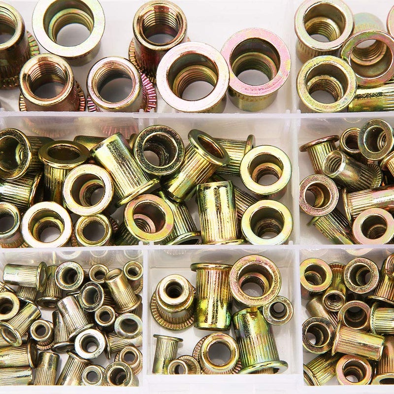 Haofy 180pcs M3 M10 Rivet Nut Kit, Zinc Plated Carbon Steel Flat Head Threaded Insert Nutsert, with Plastic Organizer Box for Steel Plastic Fiberglass - Image 5
