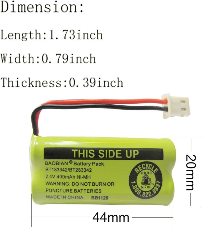 BAOBIAN 2.4V 400mAh Cordless Home Phone Battery Pack for AT&T and VTech (Pack of 2) - Image 3