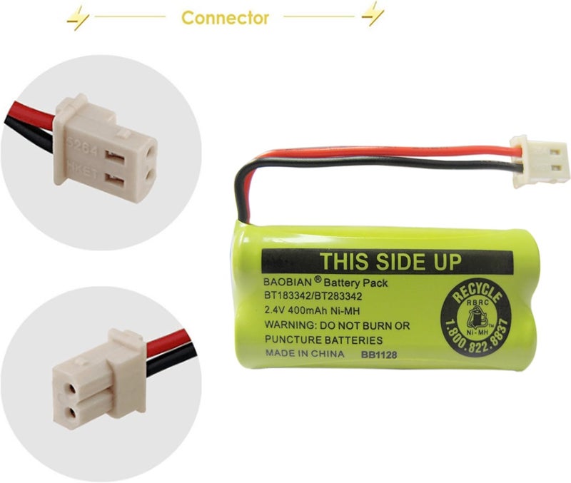 BAOBIAN 2.4V 400mAh Cordless Home Phone Battery Pack for AT&T and VTech (Pack of 2) - Image 5