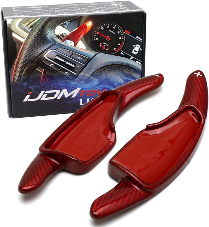 iJDMTOY Red Carbon Fiber Paddle Shifter Extensions for Chevy Corvette and Camaro - Image 1