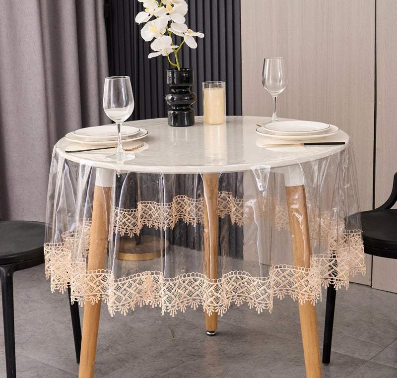 Pioggia غطاء طاولة شفاف من الفينيل، مقاوم للماء والزيوت، مصنوع من مادة PVC، غطاء طاولة شفاف (قطر 90 بوصة) - Image 1