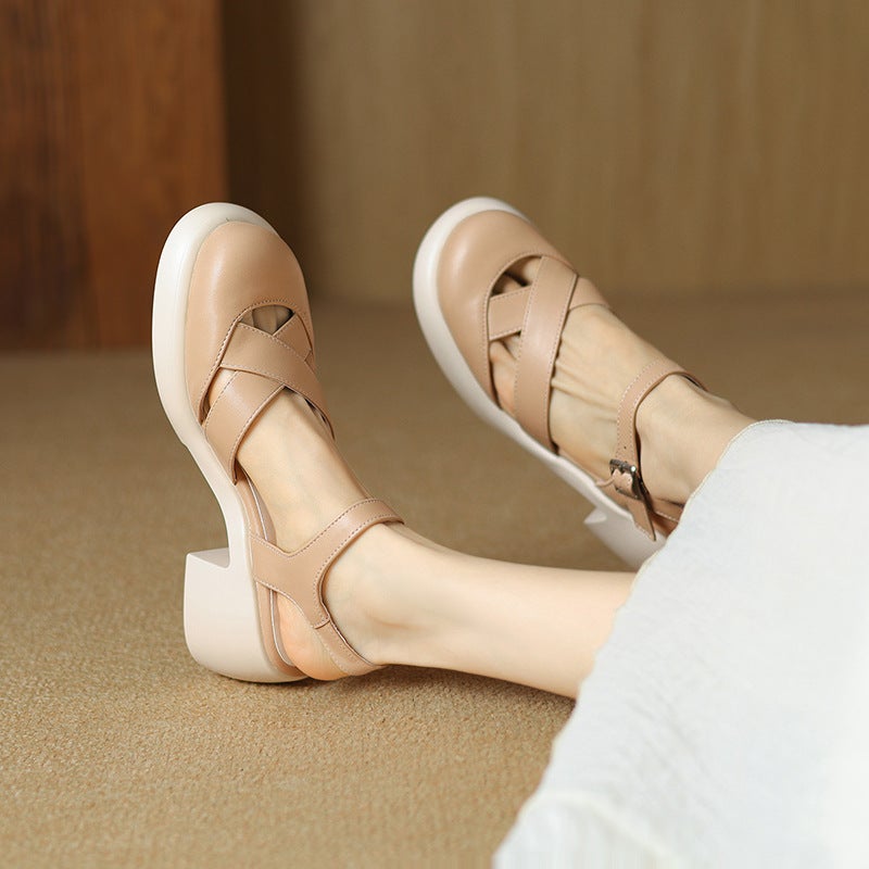 Style 2024 Summer Fashion Square Heeled High Heeled 33-43 Size Size Back Empty Buckle Women'S Sandals - Image 3