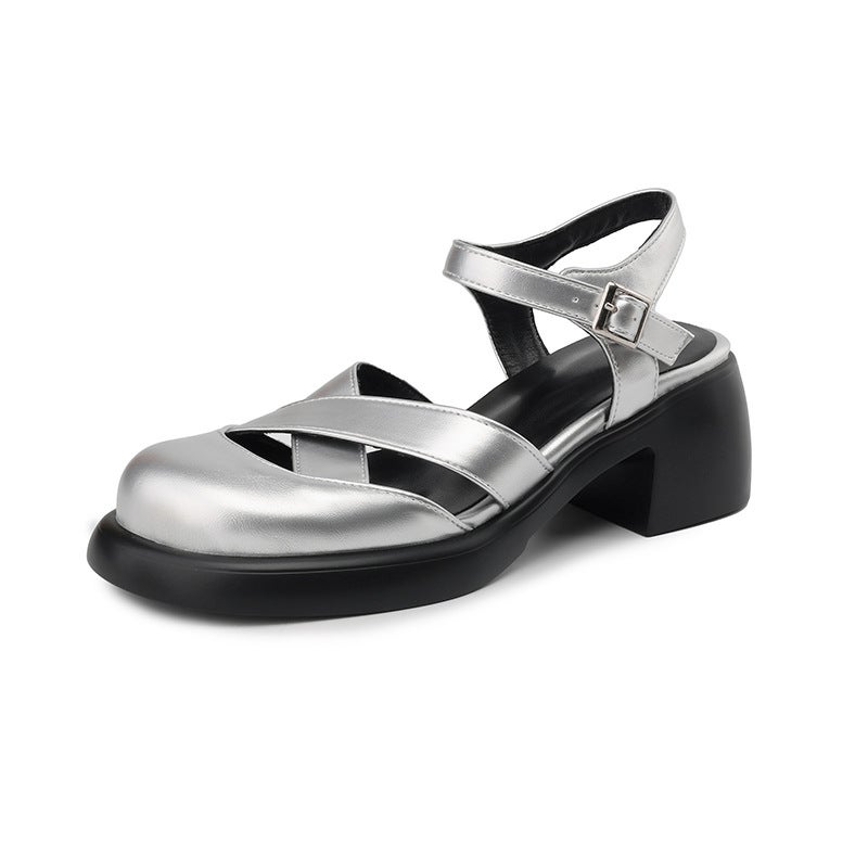 Style 2024 Summer Fashion Square Heeled High Heeled 33-43 Size Size Back Empty Buckle Women'S Sandals - Image 1