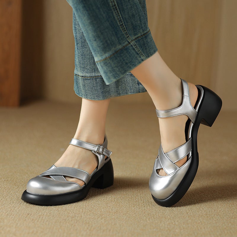 Style 2024 Summer Fashion Square Heeled High Heeled 33-43 Size Size Back Empty Buckle Women'S Sandals - Image 4