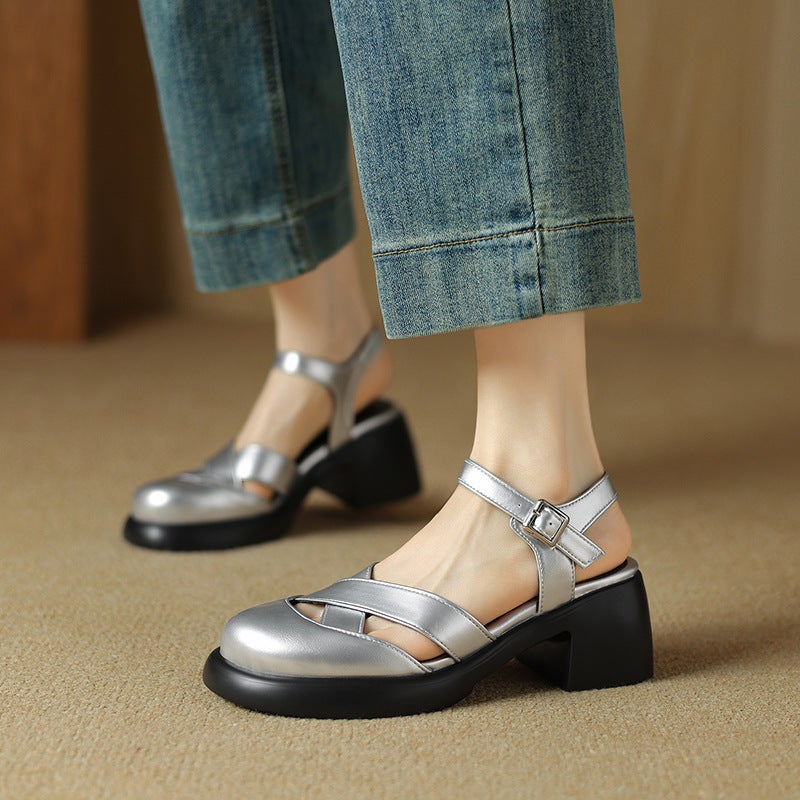 Style 2024 Summer Fashion Square Heeled High Heeled 33-43 Size Size Back Empty Buckle Women'S Sandals - Image 2