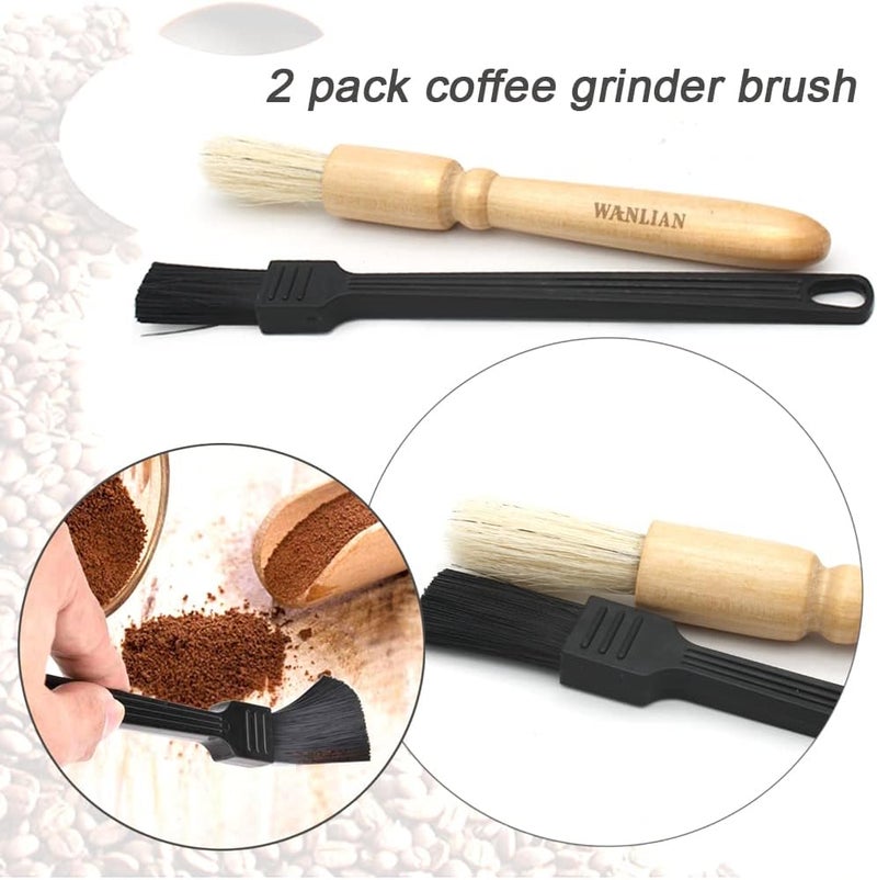 WANLIAN 2 Pack Coffee Grinder Cleaning Brush, Heavy Wood Handle & Natural Bristles Wood Dusting Espresso Brush and Nylon Espresso Machine Brush - Image 5