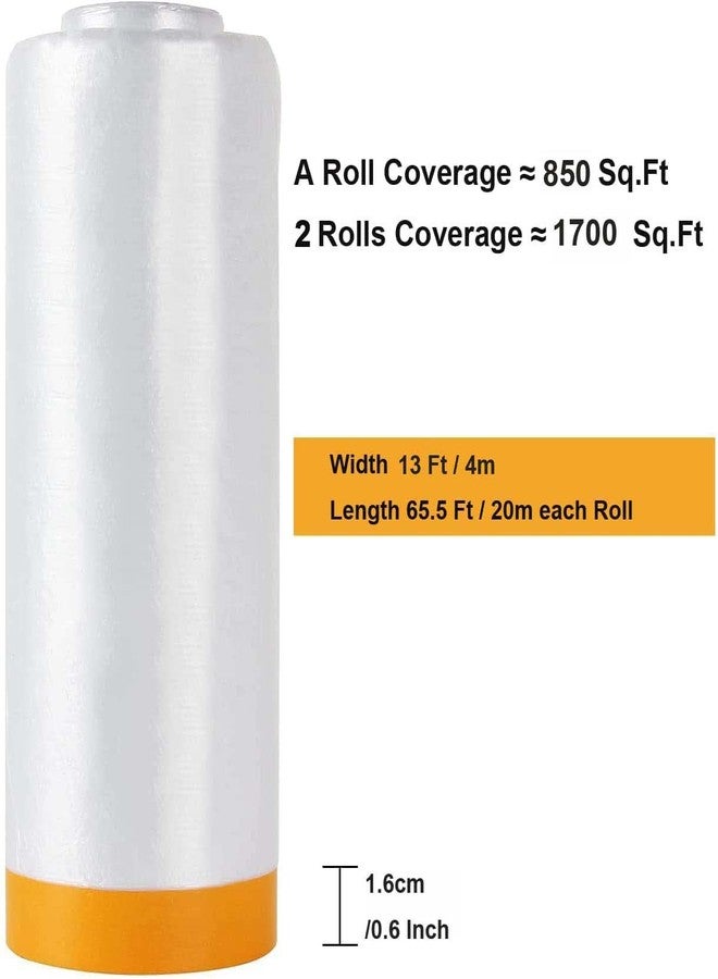 AConnet Pre-Taped Masking Film 13ft x 130ft Painters Plastic Sheeting Roll, Clear Plastic Sheeting Cover Plastics Drop Cloths for Painting, Automotive Appliance (2 Rolls, 65ft Per Roll) - Image 2