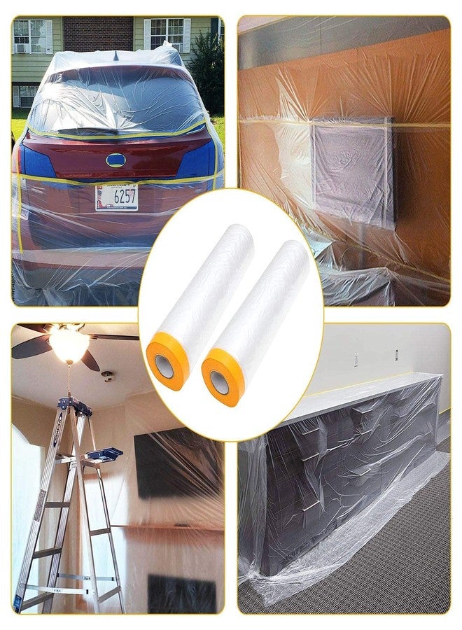 AConnet Pre-Taped Masking Film 13ft x 130ft Painters Plastic Sheeting Roll, Clear Plastic Sheeting Cover Plastics Drop Cloths for Painting, Automotive Appliance (2 Rolls, 65ft Per Roll) - Image 5