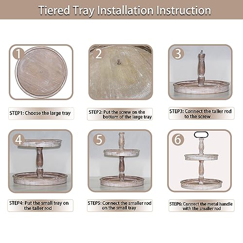 Krismax Decorative Trays - Two Tiered Tray Stand Rustic Decor Farmhouse 2 Tiered Tray Serving Tray Seasonal & Holiday Decoration Wooden Tray - Image 3