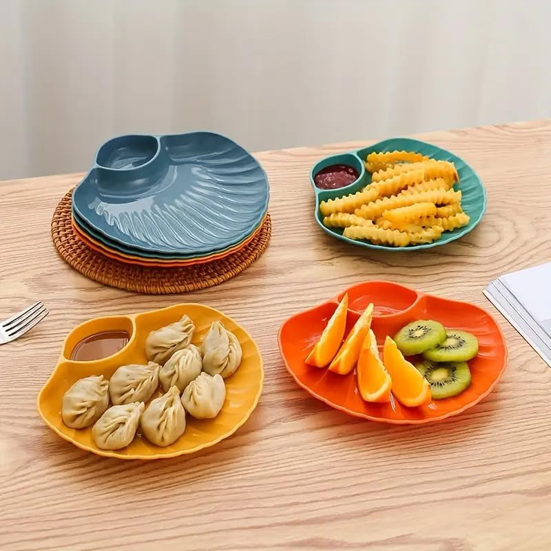KitchEase Shell-Shaped Chips & Dip Plates | Lightweight Divided Wheat Straw Dish | Dishwasher & Microwave Safe Serving Tray for Snacks, Appetizers | Ideal for Parties & Family Gatherings - (Blue) - Image 2