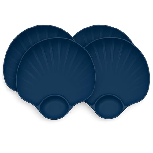 KitchEase Shell-Shaped Chips & Dip Plates | Lightweight Divided Wheat Straw Dish | Dishwasher & Microwave Safe Serving Tray for Snacks, Appetizers | Ideal for Parties & Family Gatherings - (Blue) - Image 1
