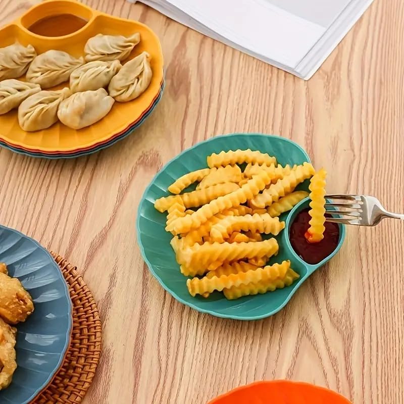 KitchEase Shell-Shaped Chips & Dip Plates | Lightweight Divided Wheat Straw Dish | Dishwasher & Microwave Safe Serving Tray for Snacks, Appetizers | Ideal for Parties & Family Gatherings - (Blue) - Image 4