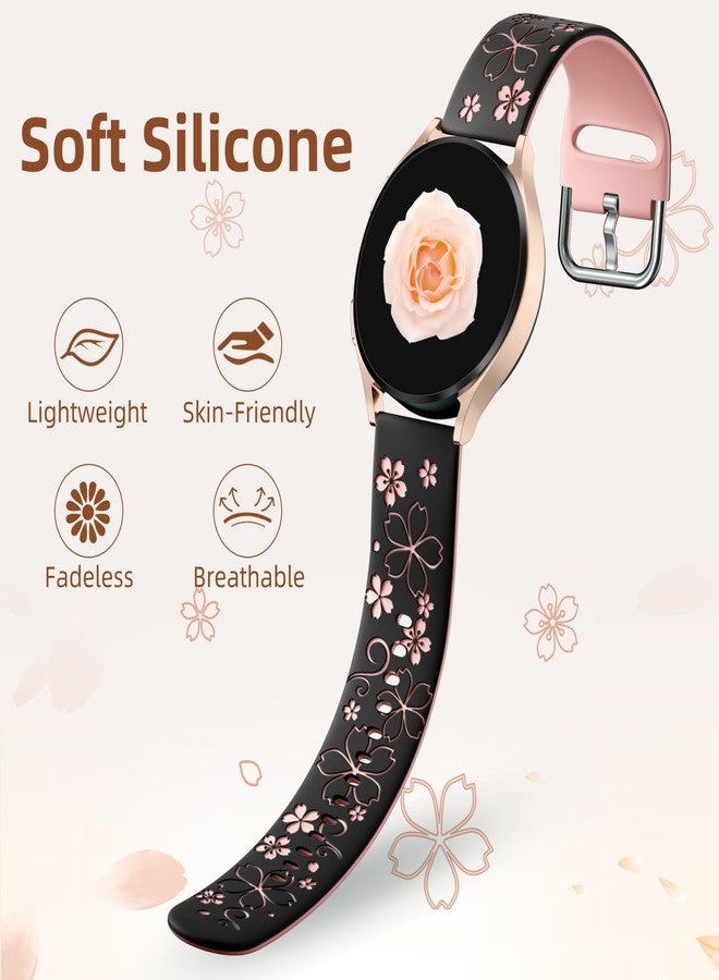 DaQin Floral Engraved Band-Compatible with Samsung Galaxy Watch 7 6 4 5 Band 40mm 44mm Women, 20mm Watch Band Flower Pattern Waterproof Strap for Galaxy Watch 6 4 Classic/5 Pro/Active 2, Black/Pink - Image 5