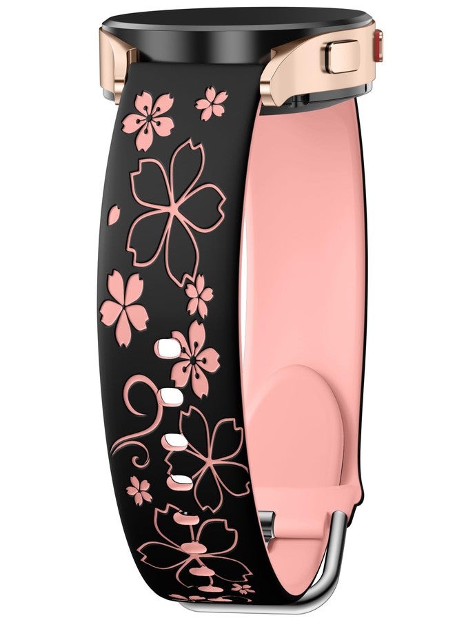 DaQin Floral Engraved Band-Compatible with Samsung Galaxy Watch 7 6 4 5 Band 40mm 44mm Women, 20mm Watch Band Flower Pattern Waterproof Strap for Galaxy Watch 6 4 Classic/5 Pro/Active 2, Black/Pink - Image 1